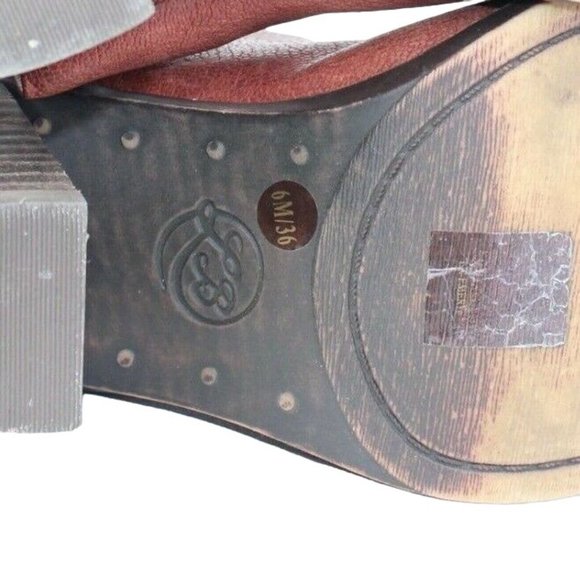 Lucky Brand Sz 6M Odenah Leather Red Rust Block Heels Bootie Peep Toe Sling Back - Picture 9 of 9